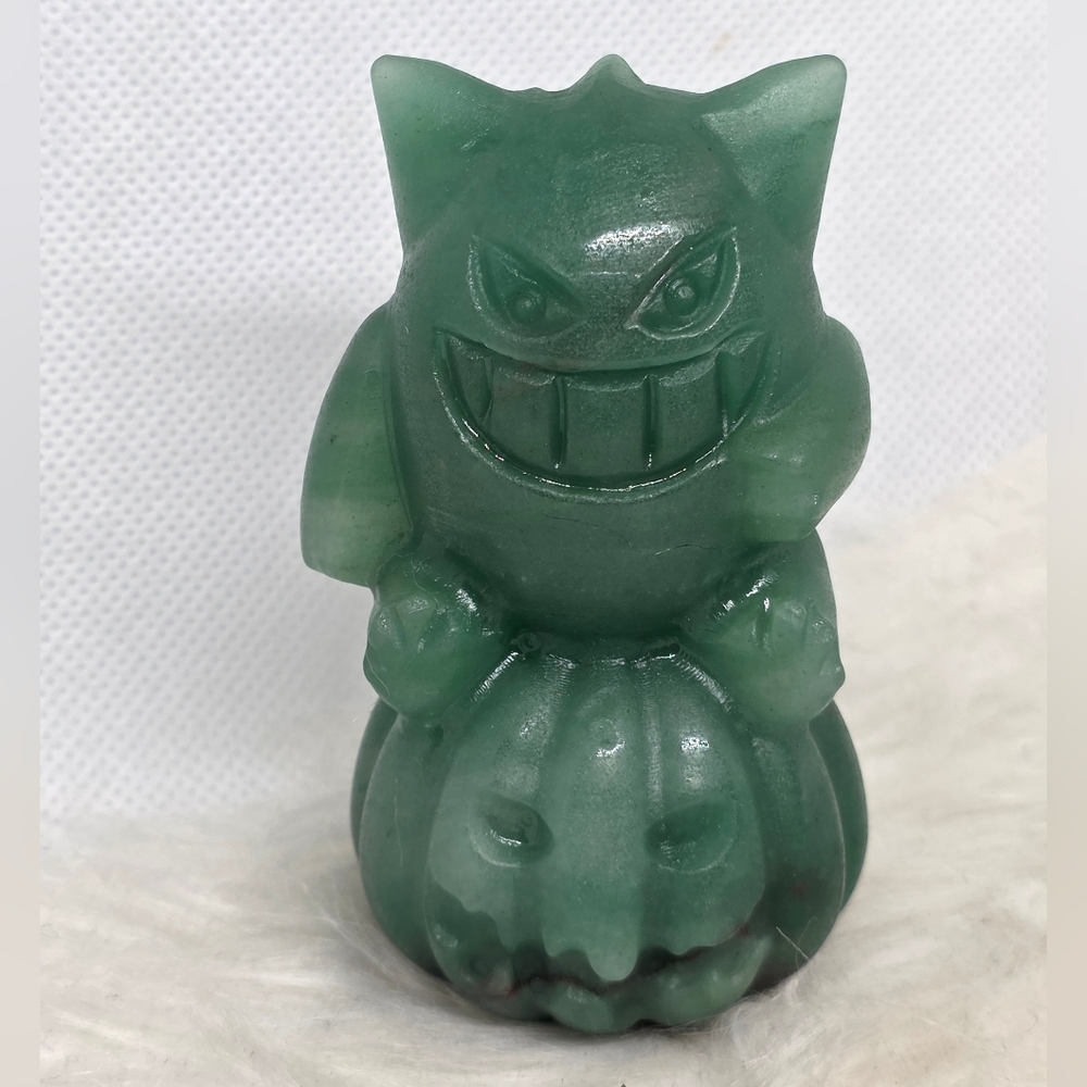 Green Adventurine Gengar On Pumpkin Carving. Pokemon Inspired Halloween Crystal